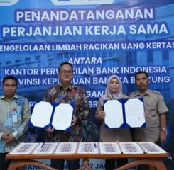 BI Babel Bersama PT Bangka Agro Mandiri Tandatangani Kerjasama Pengelolaan Limbah Racik Uang Kertas