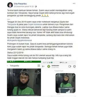Viral Driver Ojol Bawa Kabur Barang Senilai 22 Juta, Ini Kata Gojek