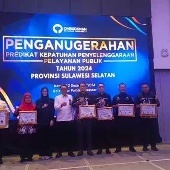 Pemprov Sulsel Raih Penghargaan Pelayanan Publik dengan Kualitas Tertinggi dari Ombudsman