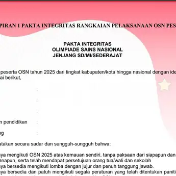 Contoh Pakta Integritas OSN 2025 Jenjang SD, SMP, SMA dan File PDF-nya