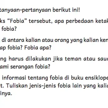 Kunci Jawaban Bahasa Indonesia Kelas 4 Halaman 14 tentang Fobia