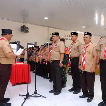 Pelantikan Kwarran Bontomarannu: Sekda Gowa Minta Pramuka Aktif Bangun Generasi Muda