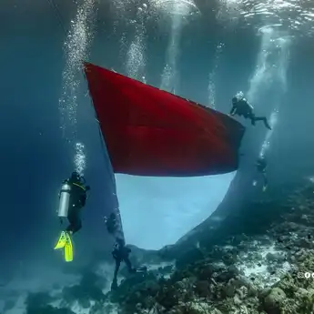 Spektakuler! Pertamina Bentangkan Merah Putih Raksasa di Bawah Laut Wakatobi