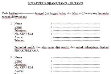 Contoh surat perjanjian utang piutang yang baik dan benar.