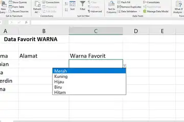 Ilustrasi cara membuat drop down list di Excel