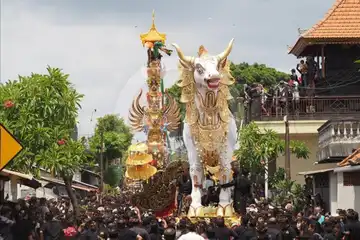 Ilustrasi Lembu Putih Saat Upacara Ngaben Di Bali