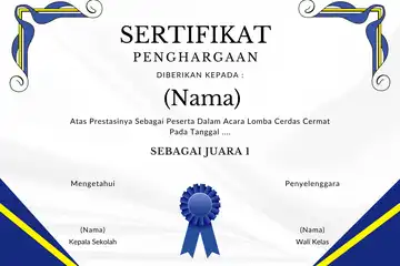 Contoh sertifikat penghargaan.