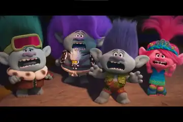 Sinopsis film animasi Trolls Band Together dan daftar nama para pengisi suaranya.