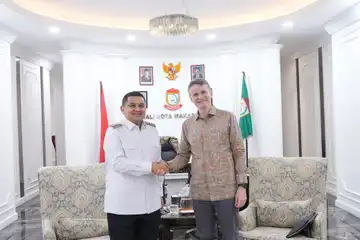 Wali Kota Makassar, Munafri Arifuddin menerima kunjungan Dubes Australia untuk Indonesia, Rod Brazier di Balai Kota Makassar, Rabu (21/5/2025).
