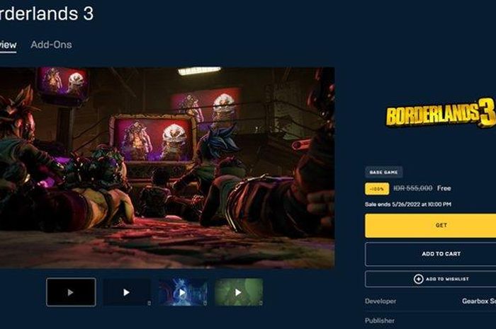 Download game 'Borderlands 3' secara gratis di Epic Games Store