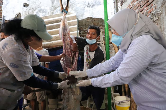 Petugas DKPP Surabaya lakukan pemeriksaan post mortem hewan kurban di lokasi penyembelihan yang dilakukan di luar Rumah Potong Hewan Ruminansia (RPH-R) 