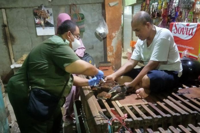 Petugas DKPP bersama Balai Besar Veteriner melakukan pengambilan sampel melalui swab orofaring pada unggas hidup