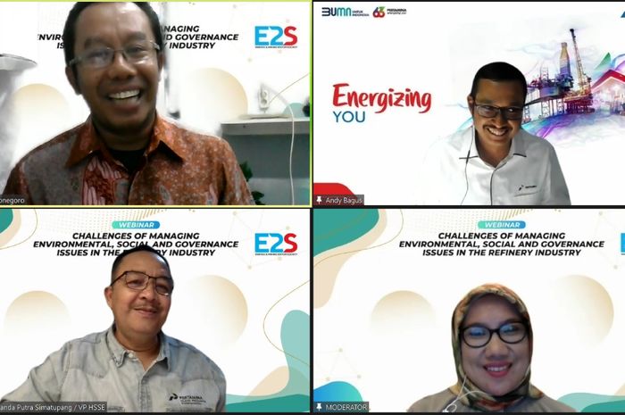 Webinar bertajuk Challenges of Managing Environmental, Social and Governance Issues in the Refinery Industry yang digelar Energy and Mining Editor Society (E2S) secara virtual, Senin, (28/11/ 2022).