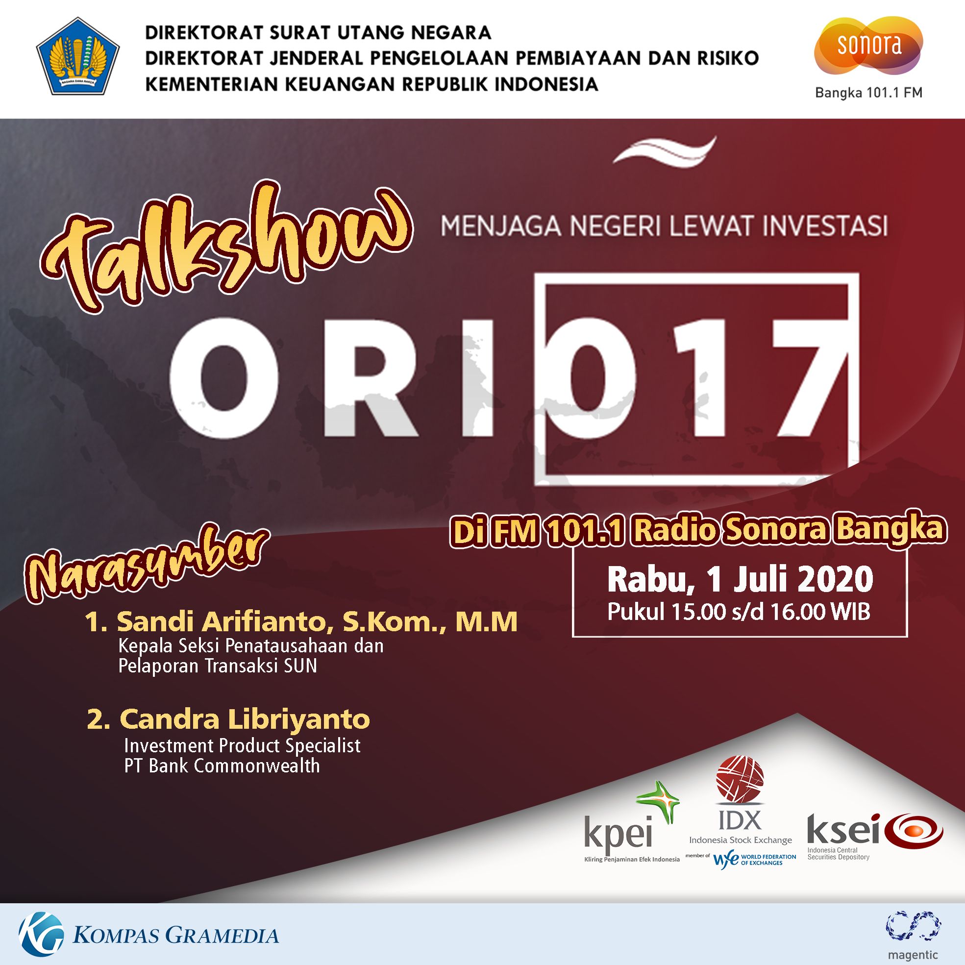 Flayer Talkshow ORI017 di FM 101.1 Radio Sonora Bangka, Rabu (1/7/2020)