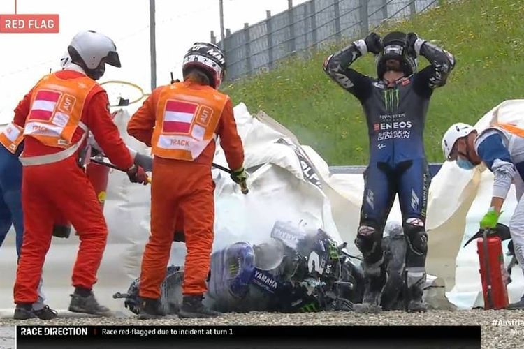Vinales alami rem depan blong di MotoGP Styria (Kompas.com/Donny)  
