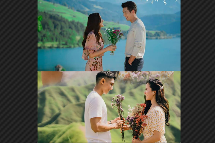 Pasangan Jay dan Rihan menjalani pemotretan yang terinspirasi dari drama Korea Crash Landing on You 