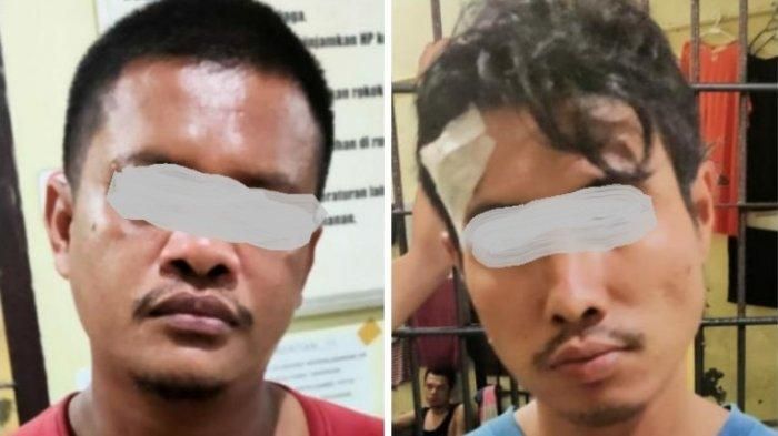 Kedua tersangka penyalahgunaan narkoba jenis sabu-sabu, diamanakan di Polres Pangkalpinang, Jumat (25/9/2020).