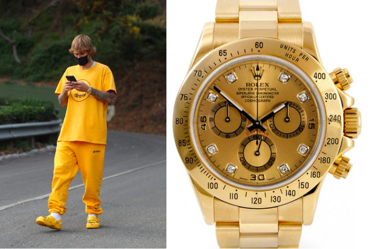 Justin Bieber padukan jam tangan Rolex seharga Rp 730 Juta dengan setelan serba kuning yang menyala 