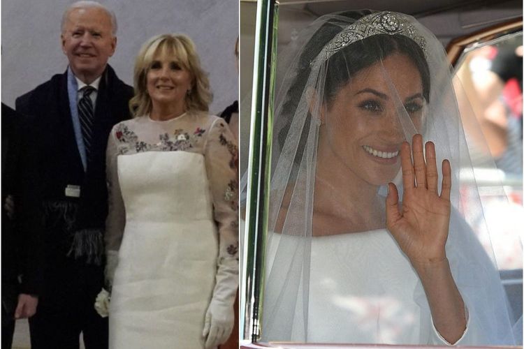 Gaun Jill Biden saat pelantikan suaminya sebagai presiden Amerika Serikat dikatakan terinspirasi dari veil pernikahan Meghan Markle.  