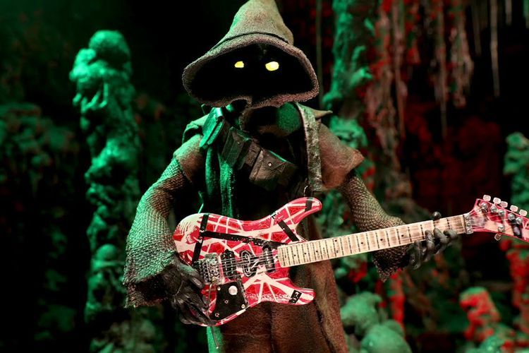 Karakter Jawa yang ada di Star Wars sambil memegang gitar ikonik Eddie Van Halen sebagai bentuk penghormatan