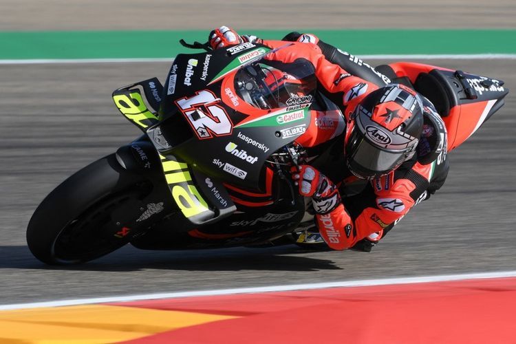 Maverick Vinales saat berlaga pada MotoGP Aragon 2021. (Photo by LLUIS GENE / AFP)(LLUIS GENE) 