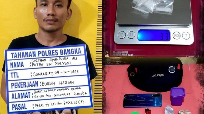 Solehan Syahputra alias Putra (28) warga Bukit Betung, Kecamatan Sungailiat, Kabupaten Bangka dibekuk Tim Gradak Sat Narkoba Polres Bangka membekuk Minggu (31/1/2021) malam dikediamannya.  