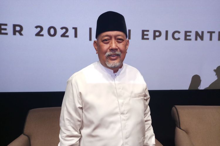 Indro Warkop dalam jumpa pers film Pintu Surga Terakhir di Epicentrum kawasan Jakarta Selatan, Minggu (8/11/2021).