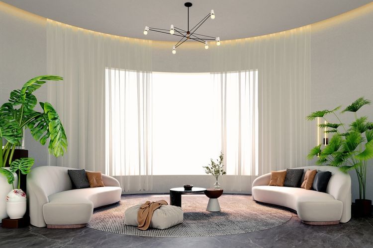 Ilustrasi furnitur melengkung, Ilustrasi sofa melengkung, ilustrasi ruang keluarga. (Shutterstock/Anymayy) 