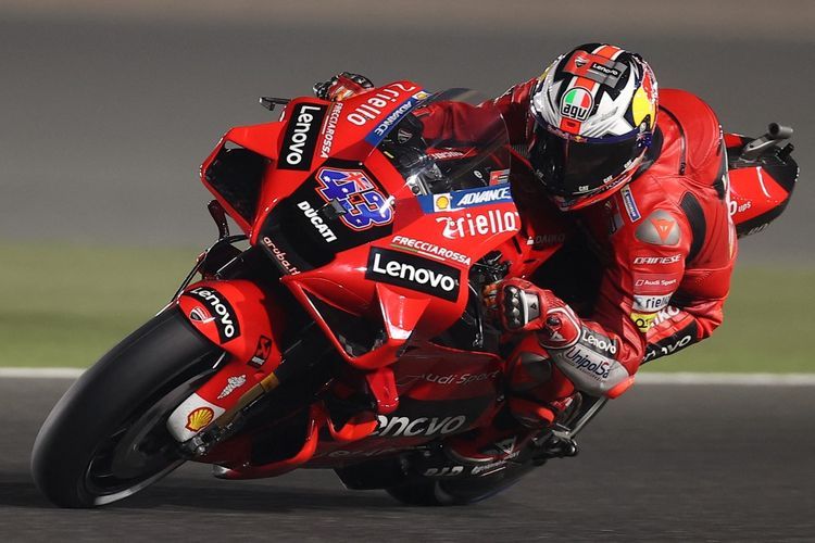 Jack Miller saat sesi latihan bebas pada MotoGP Doha 2021. (Photo by KARIM JAAFAR / AFP). (Photo by KARIM JAAFAR / AFP)(KARIM JAAFAR) 