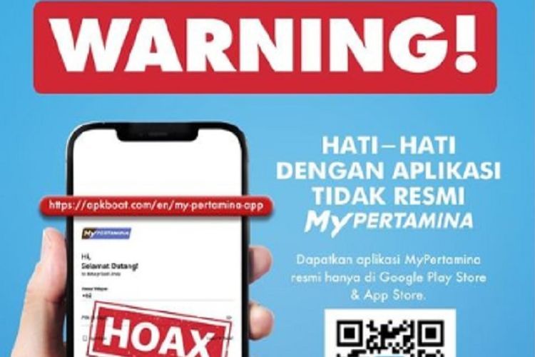PT Pertamina Patra Niaga mengimbau masyarakat untuk berhati-hati dengan beredarnya aplikasi tidak resmi MyPertamina alias palsu.