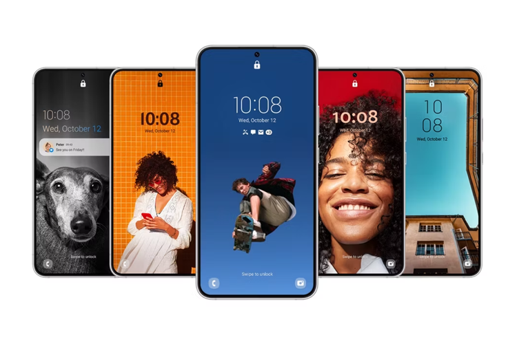 Ilustrasi tampilan lockscreen ponsel Galaxy yang sudah menjalankan OneUI 5.0