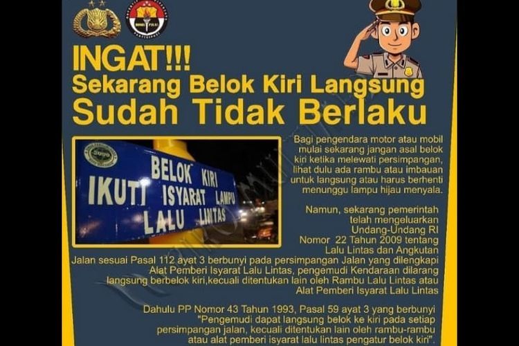 Ingat, Belok Kiri Wajib Ikuti Rambu, Tidak Boleh Langsung Terobos ...