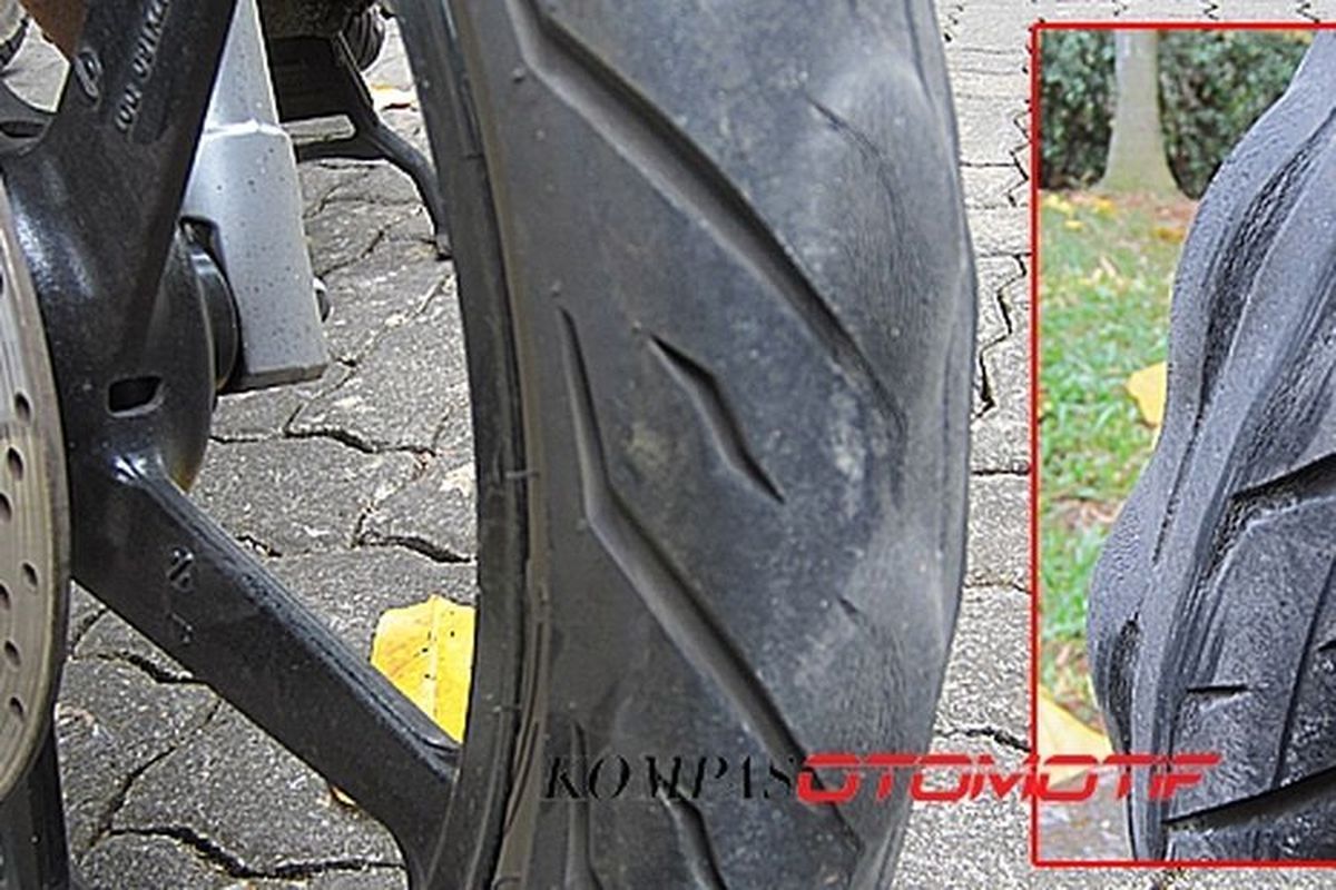 Ban motor yang benjol(Kompas.com/Aris) 