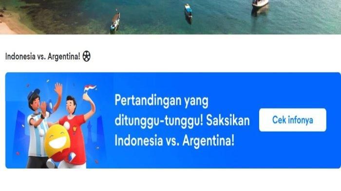 Informasi penjualan tiket pertandingan Indonesia vs Argentina melalui situs online tiket.com 