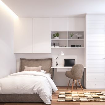 Ilustrasi kamar tidur kecil, kamar tidur sempit, penyimpanan di kamar tidur.(SHUTTERSTOCK/ONZON) 