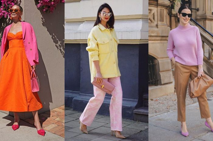 Inspirasi gaya kombinasi warna pink. 