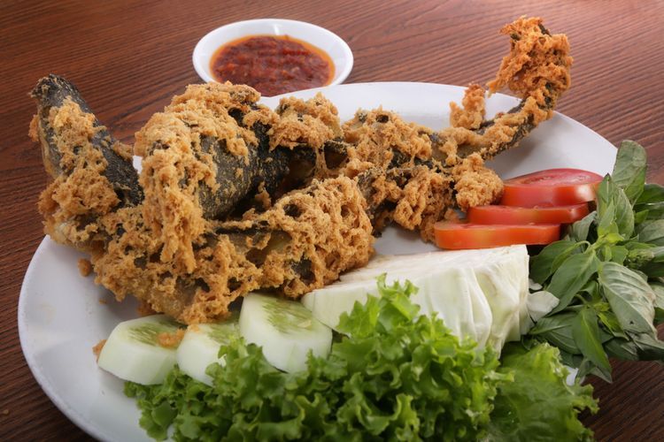 Ilustrasi ikan lele goreng kremes.