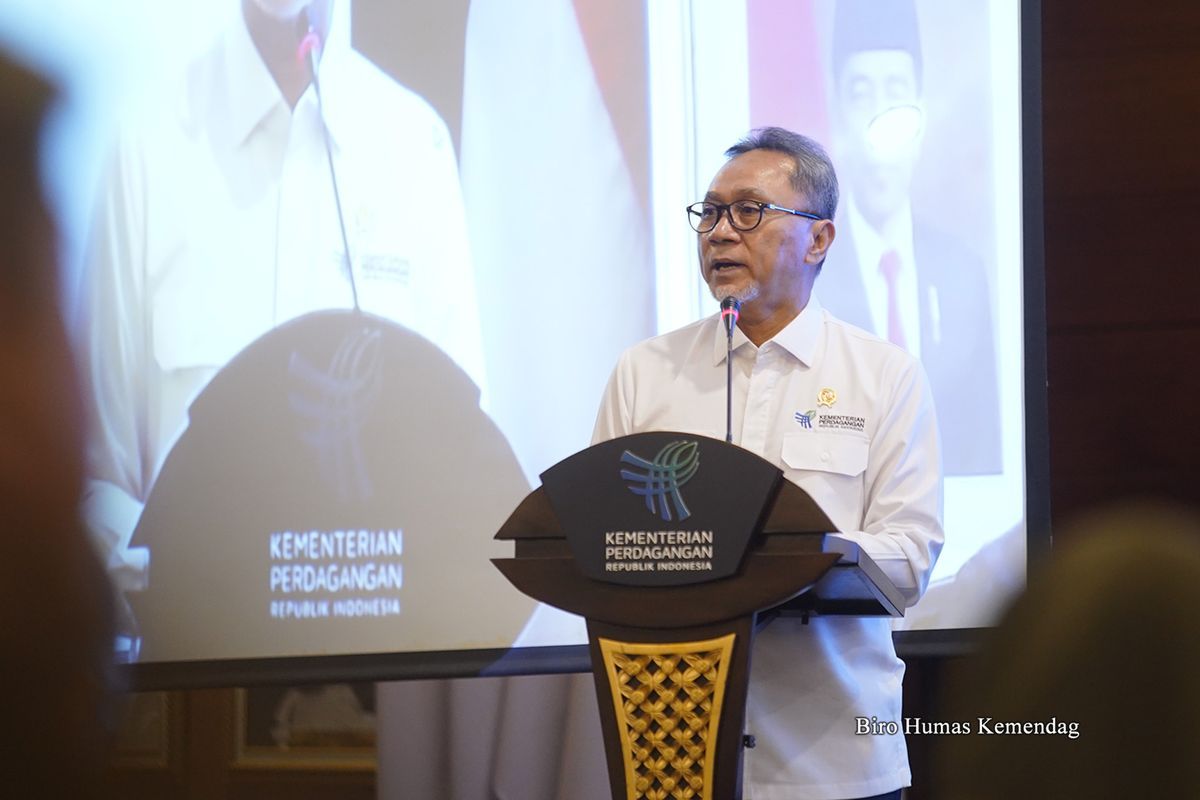 Menteri Perdagangan (Mendag) Zulkifli Hasan (Zulhas) dalam ?Sosialisasi Kebijakan Perdagangan Luar Negeri di Bidang Ekspor,? di Kantor Kementerian Perdagangan (Kemendag), Jakarta, Kamis (31/8/2023). 