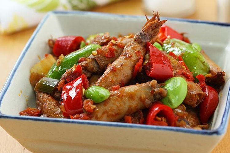 Sambal balado cumi asin.   