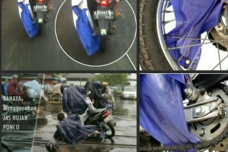 Jas hujan model ponco kerap menyebabkan pengendara motor celaka(Tangkapan layar)  
