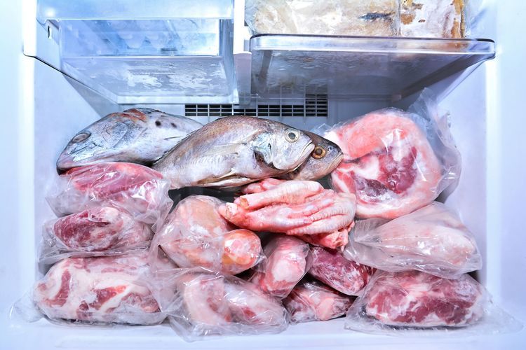 Ilustrasi daging sapi, ayam, dan ikan di freezer. (SHUTTERSTOCK/PHOTO WIN1) 