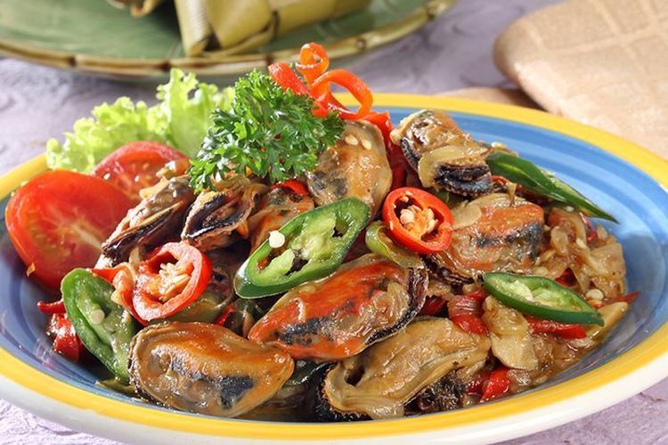 Ilustrasi kerang bumbu iris. 