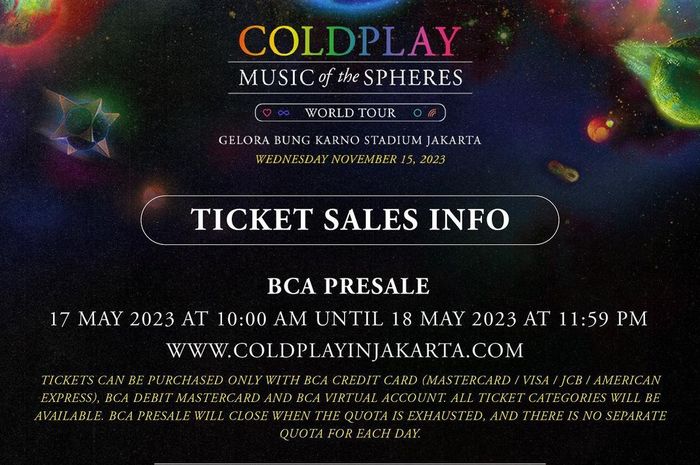 Link Pembelian Tiket Coldplay BCA Presale Hari Ini, Cek Cara Belinya ...