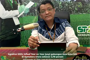 Kepala Badan Pusat Statistik Provinsi Sumatera Utara (BPS Sumut), Nurul Hasanudin kepada awak media di Medan secara virtual, Jum'at (01/09/2023).