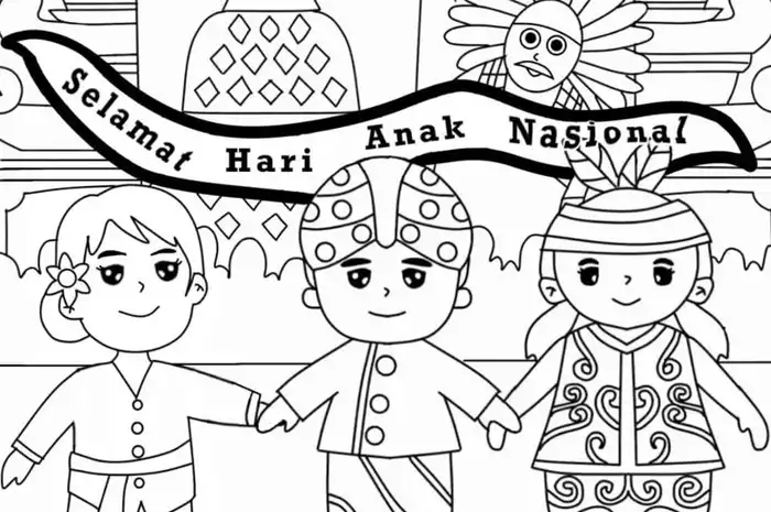 20 Gambar Mewarnai Tema Hari Anak Nasional 2025 untuk TK/SD, Lucu dan